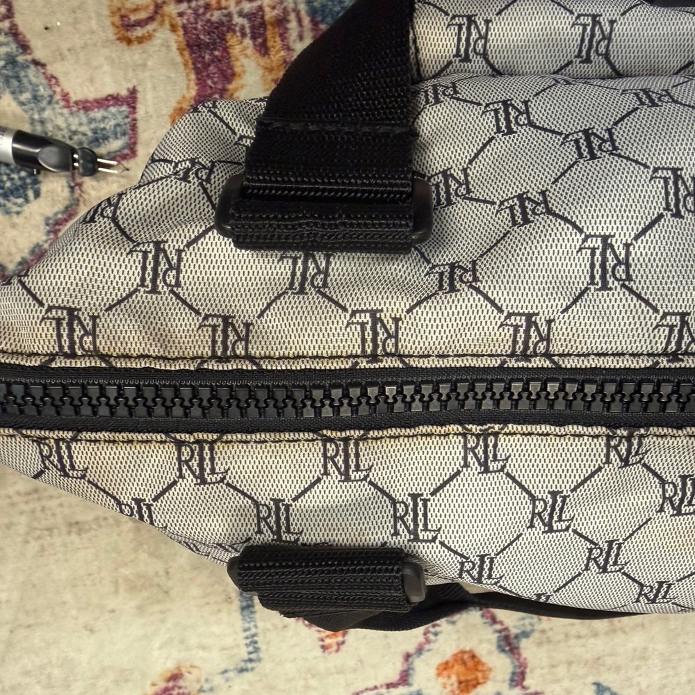 Lauren Ralph Lauren Monogram Tote Bag‎ Black White Canvas Zip Top - Picture 9 of 10